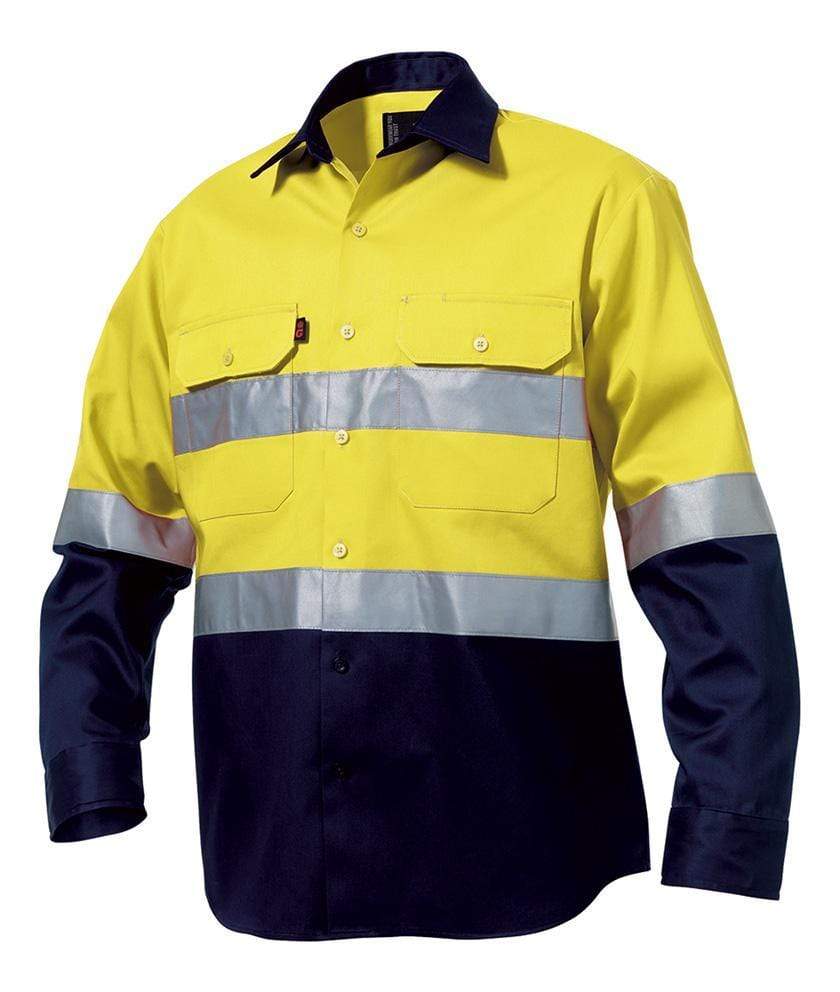 KingGee Hi-Vis Reflective Spliced Drill Long Sleeve Work Shirt K54315 Work Wear KingGee Yellow/Navy S 